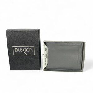 Vintage‎ Buxton Men’s Bifold Gray Cowhide Leather Wallet, NEW, Mild Shelf Wear